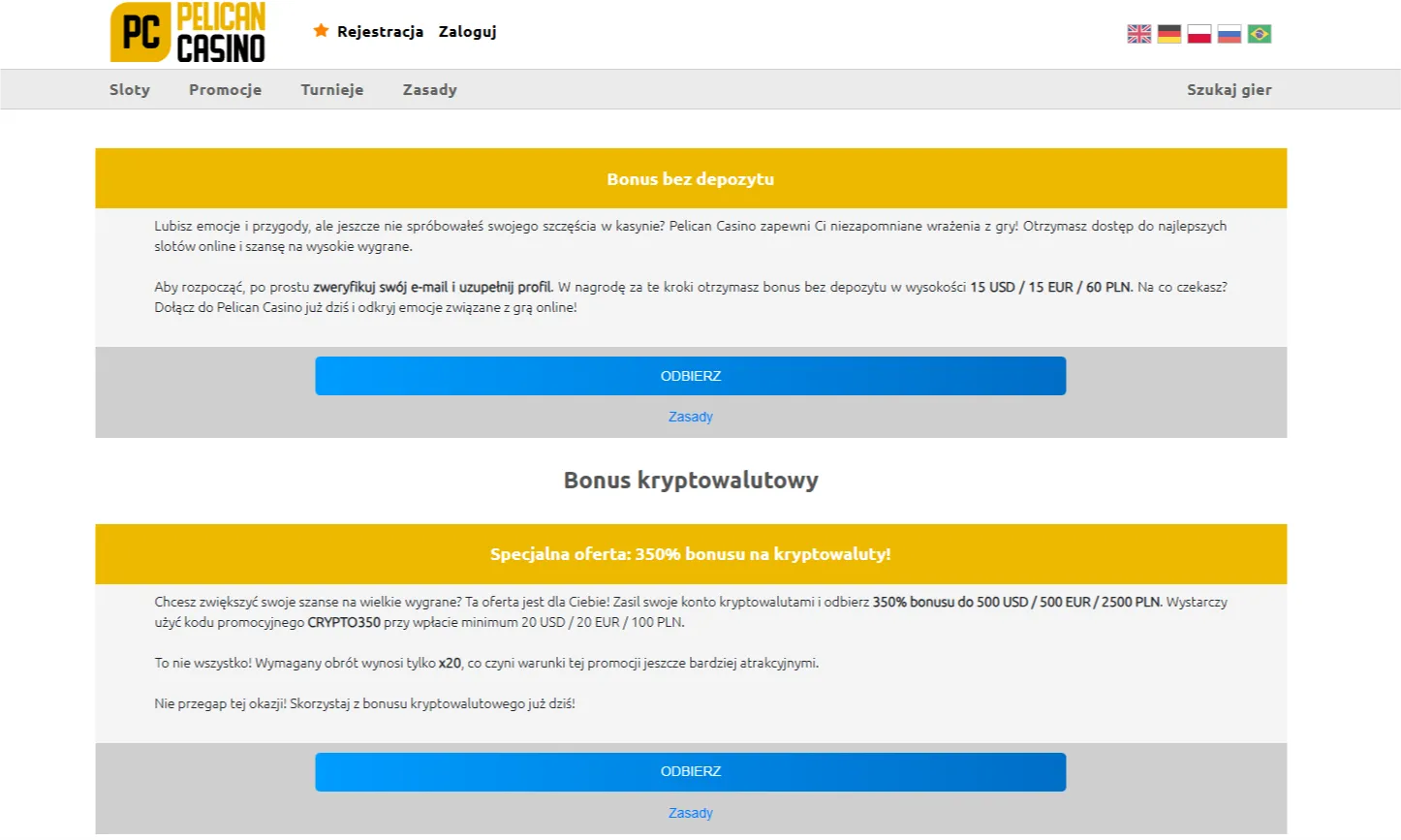 Regulamin bonusu Pelican Casino 100 zł