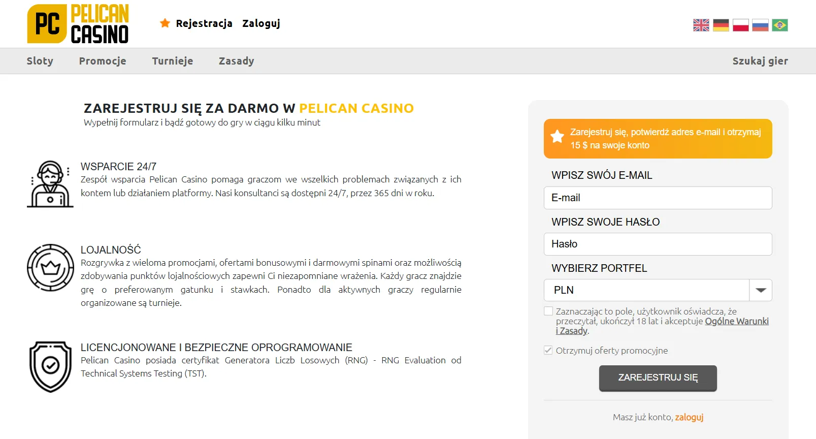 Rejestracja i Pelican Casino logowanie